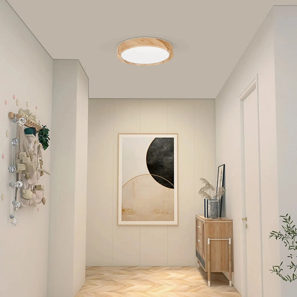 Linea Wood-Effect Flush Ceiling Light