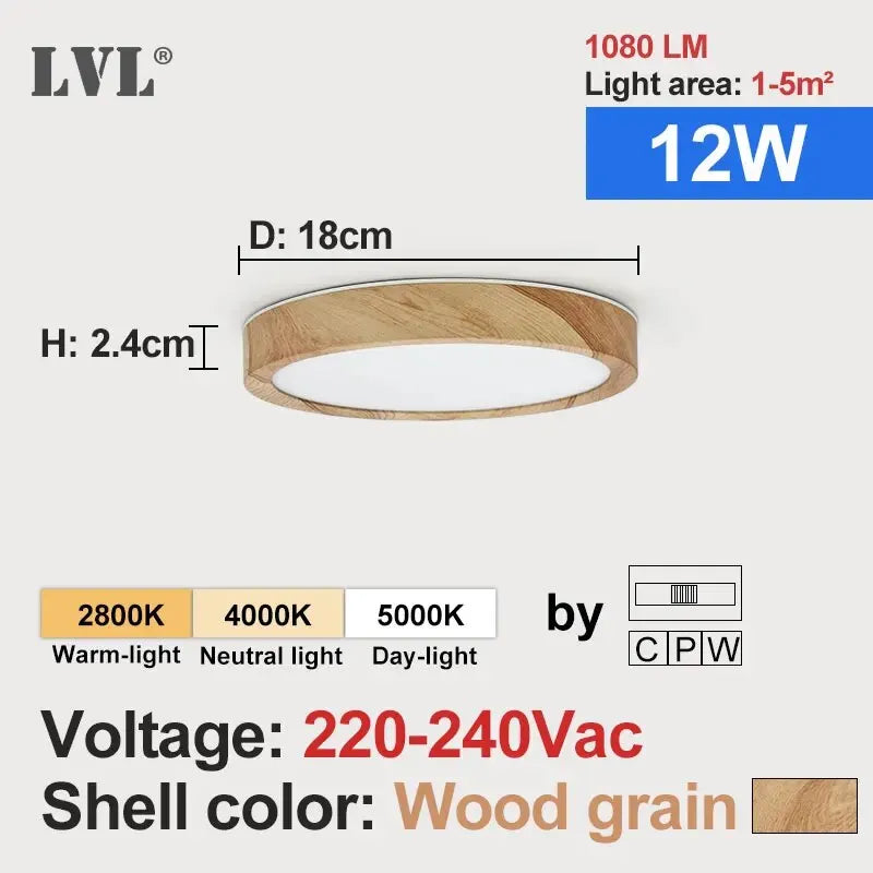 Linea Wood-Effect Flush Ceiling Light