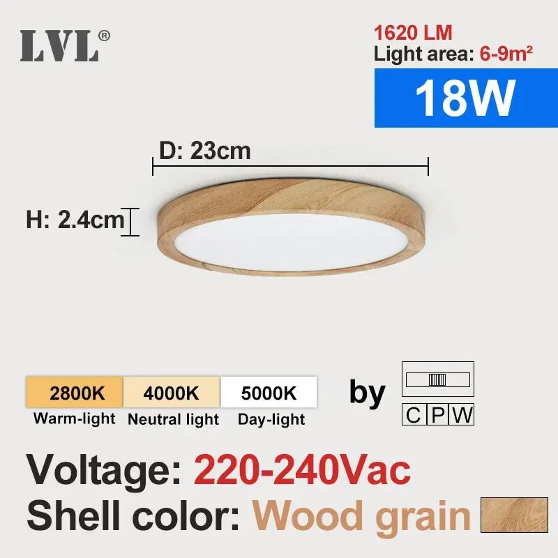 Linea Wood-Effect Flush Ceiling Light