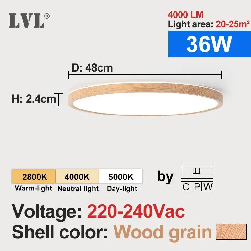 Linea Wood-Effect Flush Ceiling Light