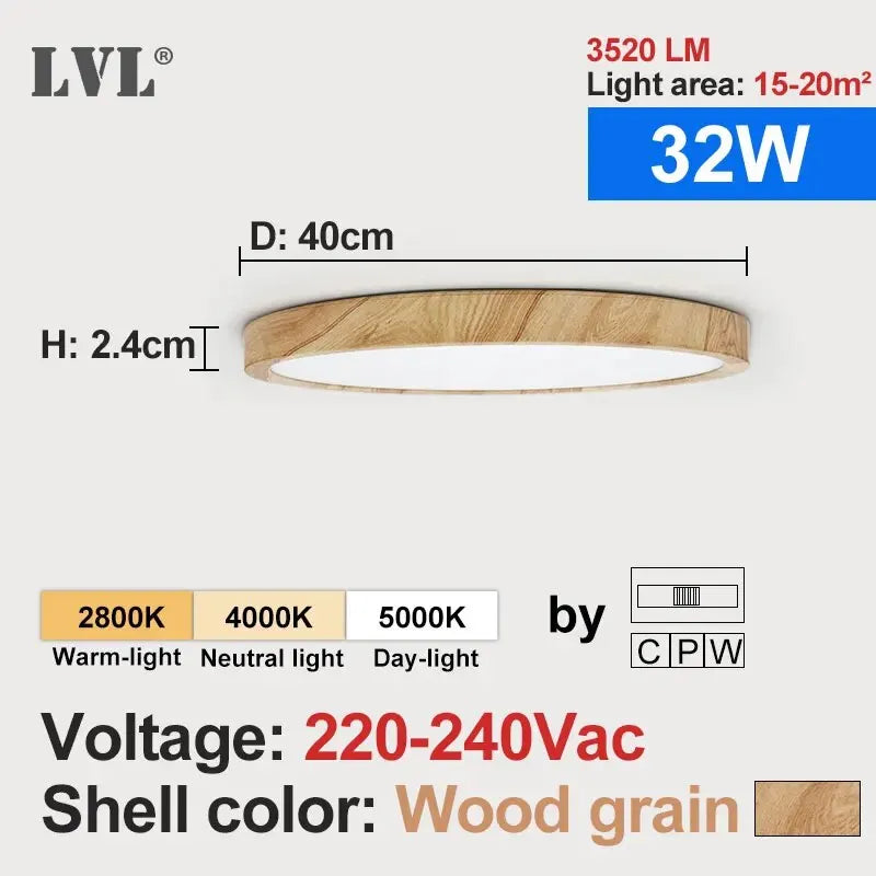 Linea Wood-Effect Flush Ceiling Light