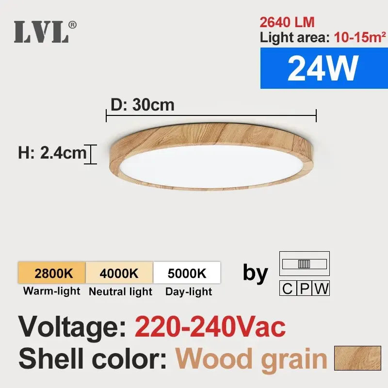 Linea Wood-Effect Flush Ceiling Light