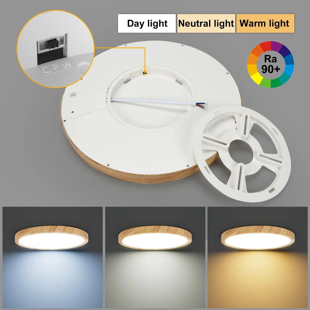 Linea Wood-Effect Flush Ceiling Light